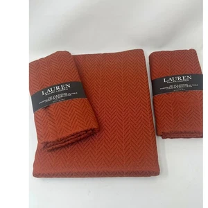 Ralph Lauren Tablecloth Set & 8 Napkins Oblong Herringbone Copper Rust Fall - Picture 1 of 9