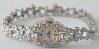 Reloj de Vestir Art Deco Hamilton Platino Cubierto con Diamantes Naturales FUNCIONA Foto 1 de 4