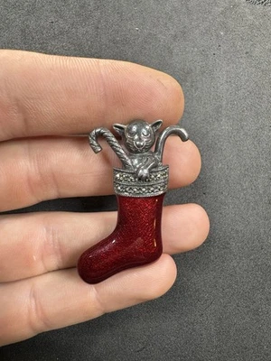 Lote de 9,5 g de broche de plata esterlina 925 con esmalte para gatos Judith Jack F Foto 1 de 4