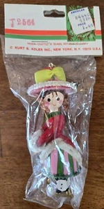 Vintage Wooden Girl On Ice Skates Kurt Adler Christmas Ornament New - Picture 1 of 5
