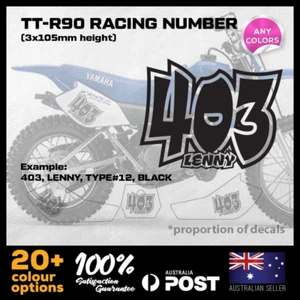 3x Custom YAMAHA TT-R90 Racing Number Plate Vinyl Race Stickers Decals Motorbike - Foto 1 di 7