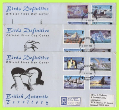British Antarctic Territory 1998 Birds definitives on 3 reg. First Day Covers, R - Image 1 of 4