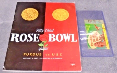 1967 ROSE BOWL NCAA FOOTBALL PROGRAM PURDUE VS. USC TROJANS RARE W/ GAME TICKET - Image 1 of 4