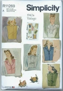 NEW/UNCUT R11269 Simplicity Pattern Misses 1940's Vintage Dickey Set Size SM-LG - Picture 1 of 2