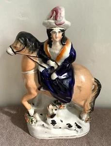 Small Victorian Staffordshire flat back figure, Queen Victoria on horse - Picture 1 of 9