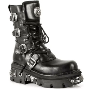 New Rock Boots Unisex 373-4 M.373-S4 Bikerstiefel Gothic Echtleder Black