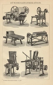 1897 Stampa Antica = FIAMMIFERI FABBRICAZIONE = Macchinari = Old Print # - Picture 1 of 1