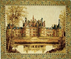 CHATEAU DE CHAMBORD BELGIAN TAPESTRY WALL HANGING 43" x 37" LINED + ROD SLEEVE - Picture 1 of 6