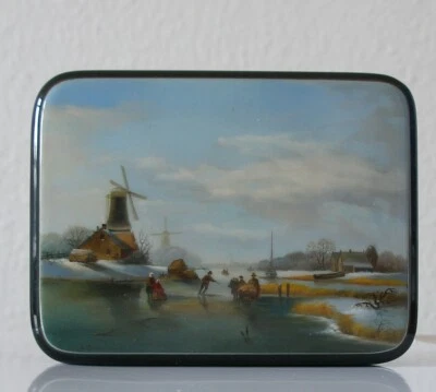 Russische Lackmalerei! Lackdose! KÜSTENLANDSCHAFT! Vitrinen-Objekt! HANDGEMALT! - Bild 1 von 4