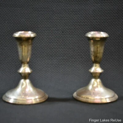 Par de candelabros vintage Empire de plata esterlina con peso #378 Foto 1 de 4