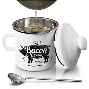 Mini Bacon Grease Container With Strainer - 15OZ Enamel Grease Saver, Farmhou... - Picture 1 of 7