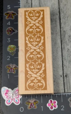 All Night Media Flourish Heart Border Les Fleurs Rubber Stamp Wood #L85 - Image 1 of 4