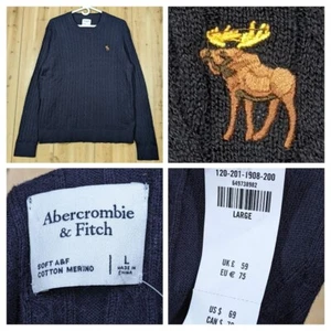Abercrombie & Fitch Sweater Womens L Cotton Wool Blend Blue Knit Soft AF - Picture 1 of 16
