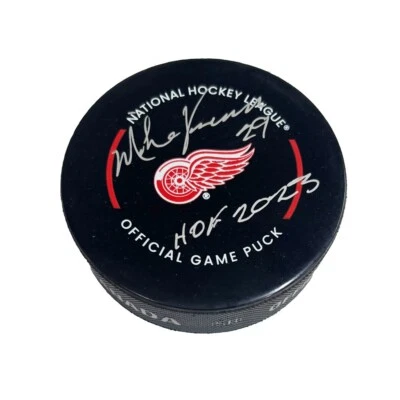 Disco de juego oficial firmado por Mike Vernon Detroit Red Wings - Salón de la fama 2023 Foto 1 de 2