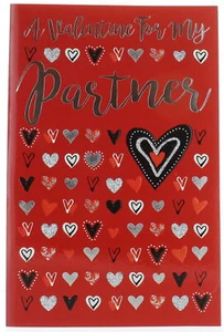 Partner Valentine's Day Card & Envelope - Silver Glitter & Foil Hearts 9x6" - Picture 1 of 1