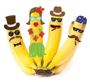 Pegatinas de pared Wallies BANANA FUN unas 100 calcomanías sombrero de fruta gafas caras cabello + - Imagen 1 de 6