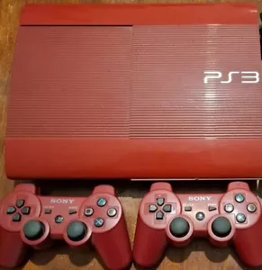 PlayStation 3 Super Slim Garnet Red 500GB Console PS3 + 2 red controllers - Picture 1 of 1