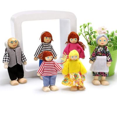 6 People Doll Wooden Furniture Dolls House Family Miniature Kid Playset Gift Toy • 10.40£