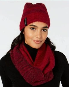 Calvin Klein Women's Red Color Blocked Fuzzy 2 Pc Scarf & Hat Set, One Size - Picture 1 of 1