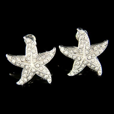 Seestern ~ mit Swarovski Kristall Marine Strand Schrauben Rückseite Ohrclips - Bild 1 von 2