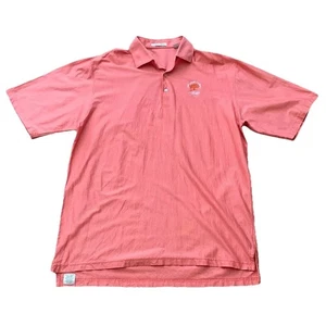 Peter Millar Kiawah Golf Polo Shirt Mens Large Red Coral Striped Short Sleeve - Picture 1 of 8