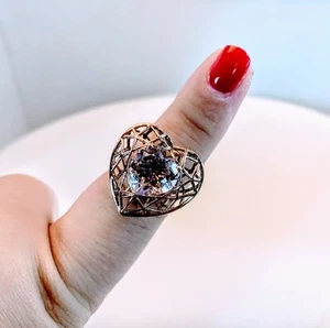 4.15 cts Rose De France Amethyst Heart ring size R-S 925 Rose Gold Plated π - Picture 1 of 10