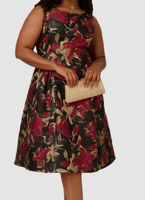 Adrianna Papell Women Black Floral Jacquard Sleeveless Dress Plus Size 20W - Image 1 of 2