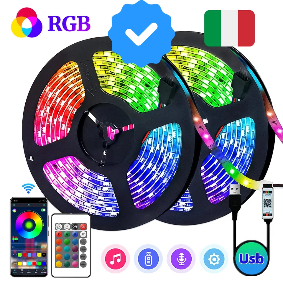 Strisce Luminose a LED 5metri RGB 16 Milioni Colori Sincro Musicale Offerta 2025 - Immagine 1 di 4