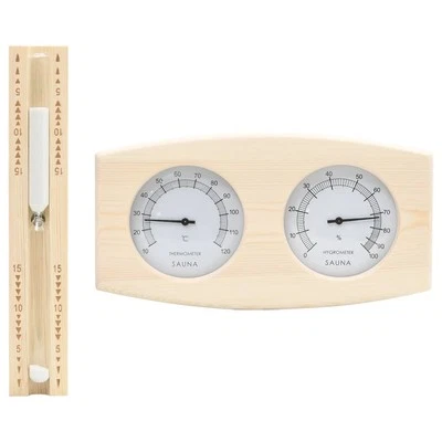 2-in-1 Hygrothermograph Sanduhr Set Massivholz Kiefer Saunazubehör vidaXL