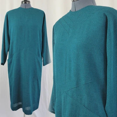 Vestido recto vintage verde azulado con mangas de ala de murciélago con bolsillos delanteros talla XL? Foto 1 de 4