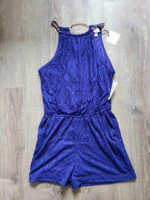 Bisou Bisou Mujer M Mameluco Micro Corto Azul Real Encaje Cadena Dorada Elástico Nuevo con Etiquetas Foto 1 de 4