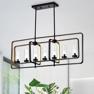 Belline Matte Black & Gold 7-light Chandelier with Glass Gold, Black - Picture 1 of 3