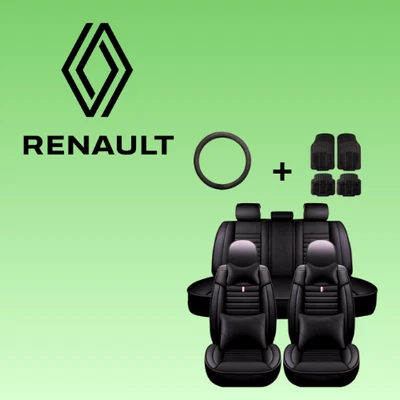 For All Renault Black Luxury 5 Seat Leather Cushion Seat Cover Custom Fit - Image 1 of 4