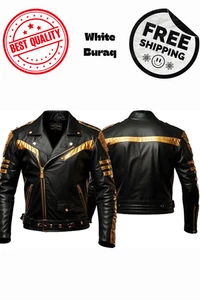 White Buraq Herren Echt Lammleder Lederjacke Biker - Classic Black - Bild 1 von 3