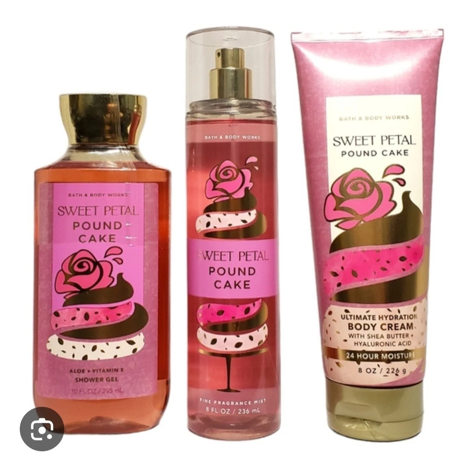 Bath & Body Works Sweet Petal Pound Cake Cream, Shower Gel & Mist 3-Piece Bundle - Image 1 of 1