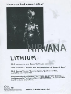Vintage Nirvana Lithium "Geffen Records" Promotional Flyer - Picture 1 of 1