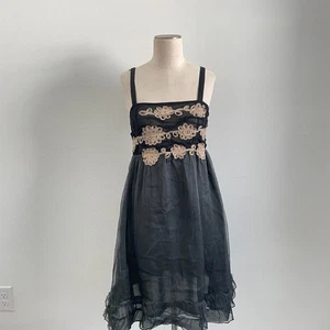 Y2K Anthropologie Kleid Damen 2 schwarz Seide Whimsigoth Fee Tüll durchsichtig Babydoll - Bild 1 von 12