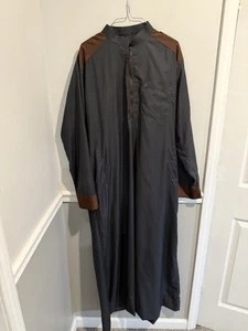 Thobe islamico uomo manica lunga intera - grigio scuro e marrone - Foto 1 di 6