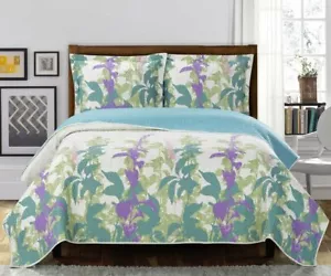 Edredón Freya de gran tamaño 3 piezas colcha reversible patrón floral de cachemira - Imagen 1 de 2