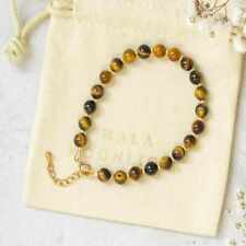 Natural 6mm brown round Tiger's eye 14k Gold filled beads bracelet Souvenir