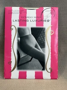 Size L Victoria's Secret Lasting Luxuries ALMOST BLACK Vintage Pantyhose~ NEW - Picture 1 of 6