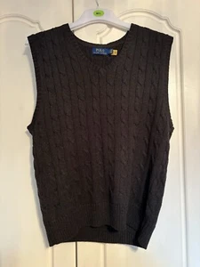 Ralph Lauren Algodón Roving Cable Tejido Chaleco/Sin Mangas Jersey Talla L Granito - Imagen 1 de 9
