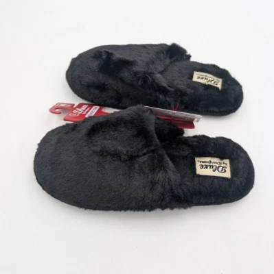 Zapatillas zueco de felpa negras para mujer Dluxe by Dearfoams súper cómodas medianas 7-8 Foto 1 de 4
