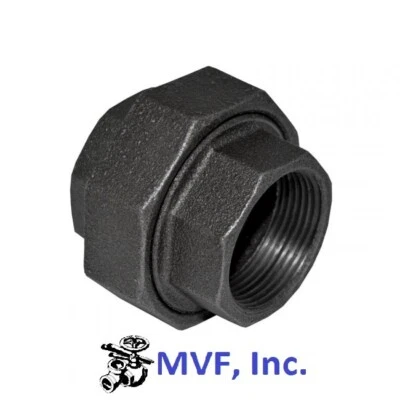 1/4" 150 Threaded (NPT) Union Black Malleable Iron Pipe Fitting MI040241 - Image 1 of 4