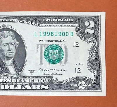 1998 January 9 (L19981900 B) Birthday Note $2 Two Dollar Bill (1998 / 1 / 9 __) - Image 1 of 3