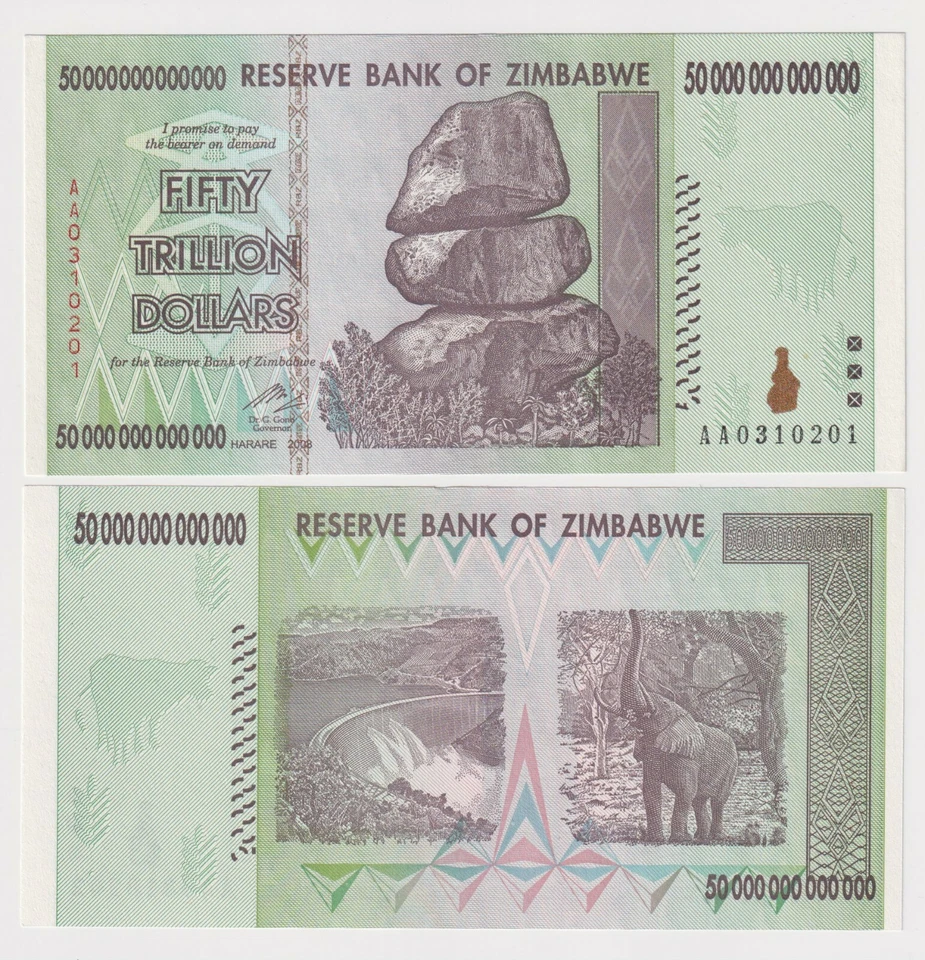 ZIMBABWE 50 TRILLION DOLLARS, 2008, P-90, AA PREFIX EF+ to aUNC BANK NOTE - Image 1 of 1