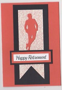 Blank Handmade Greeting Card ~ HAPPY RETIREMENT with STANDING MAN ON WRITING