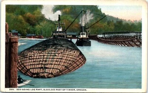 1910s OR Postcard Sea Going Log Raft 8,000,000 Feet Of Timber Boats HEAVY WEAR - Picture 1 of 2