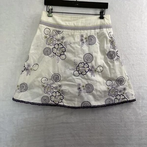 Soulmates Mini Skirt Womans 7 Floral Embroidered Beige Cotton Zip Short Read - Picture 1 of 10