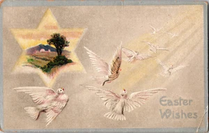 Antigua postal de felicitación de Pascua palomas en relieve - Imagen 1 de 2